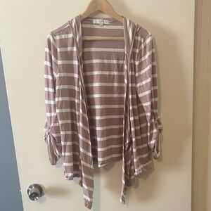 LOFT Mauve and White Striped Cardigan